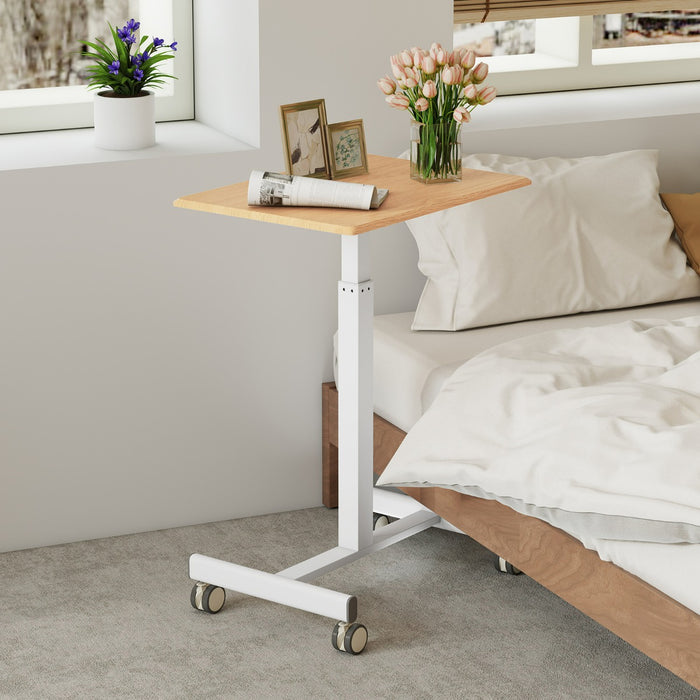 Scrivania mobile regolabile in altezza con pistone a gas e ruote lisce, Postazione di lavoro per computer Naturale-Tavolini per laptop