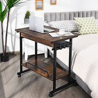 Scrivania mobile per computer con vassoio per tastiera, Carrello per PC portatile su ruote Marrone rustico-Scrivanie