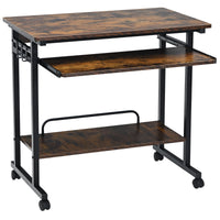 Scrivania mobile per computer con vassoio per tastiera, Carrello per PC portatile su ruote Marrone rustico-Scrivanie