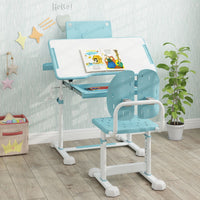 Scrivania per bambini con piano inclinabile sedia ergonomica, Set di scrivania e sedia regolabile in altezza Blu-Tavoli e sedie
