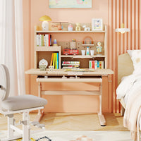 Tavolo da studio regolabile in altezza con piano inclinabile mensole, Scrivania per bambini con libreria e cassetto Naturale-Tavoli e sedie
