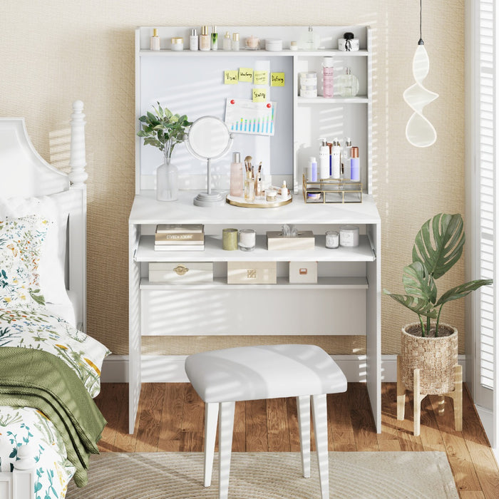 Scrivania per computer con lavagna magnetica, Scrivania moderna con ripiano e vassoio per tastiera Bianco-Scrivanie