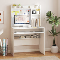 Scrivania per computer con lavagna magnetica, Scrivania moderna con ripiano e vassoio per tastiera Bianco-Scrivanie