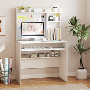 Scrivania per computer con lavagna magnetica, Scrivania moderna con ripiano e vassoio per tastiera Bianco-Scrivanie