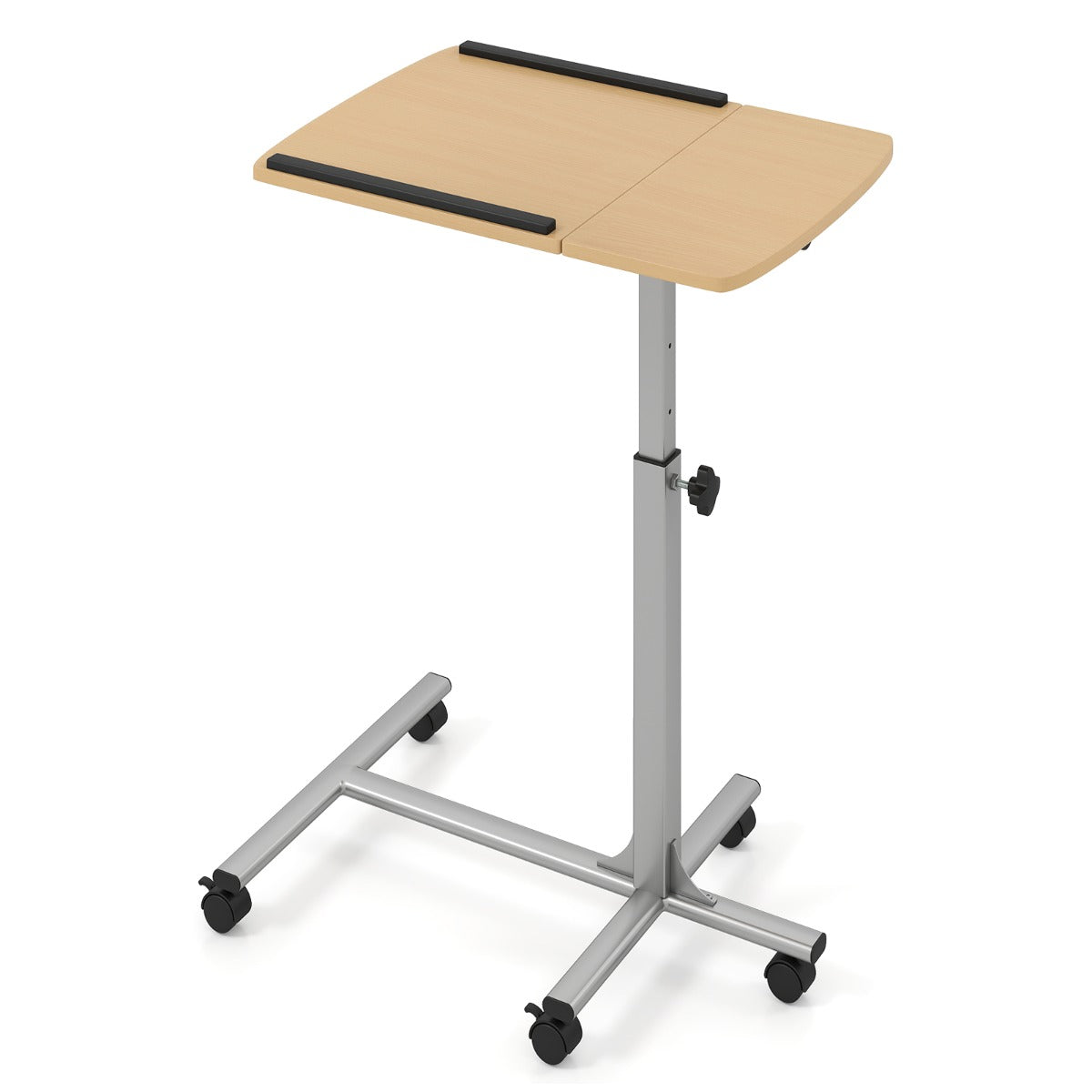 Scrivania regolabile carrello con angolo e altezza regolabiliper computer, Scrivania a forma di C con ruote con freno Naturale-Tavolini per laptop