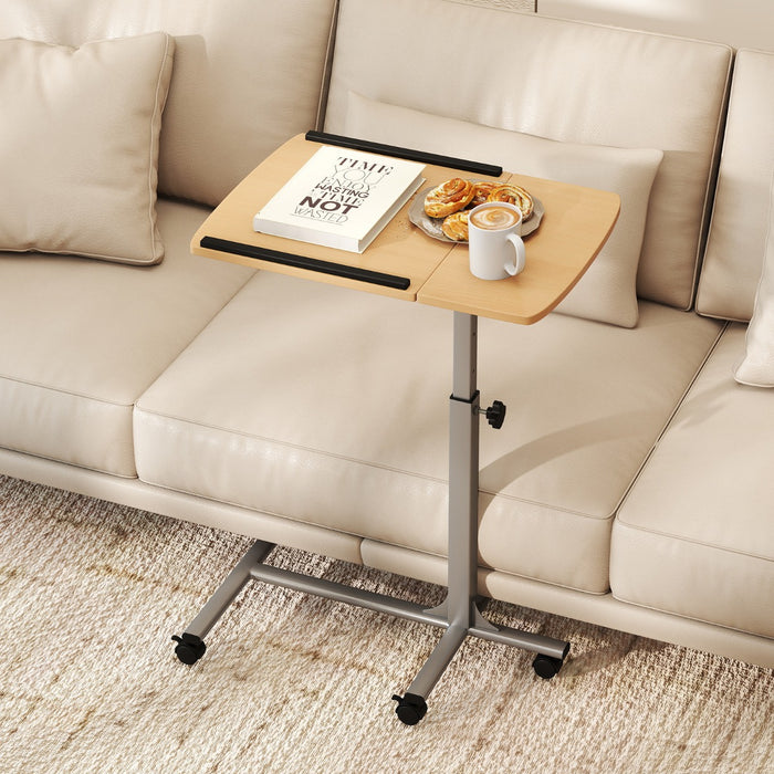 Scrivania regolabile carrello con angolo e altezza regolabiliper computer, Scrivania a forma di C con ruote con freno Naturale-Tavolini per laptop