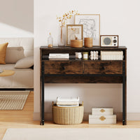 Scrivania per computer retrattile con cassetti, Tavolo da trucco compatto con ruote per ufficio Marrone-Scrivanie