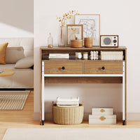 Scrivania per computer retrattile con cassetti, Tavolo da trucco compatto con ruote per ufficio Naturale-Scrivanie