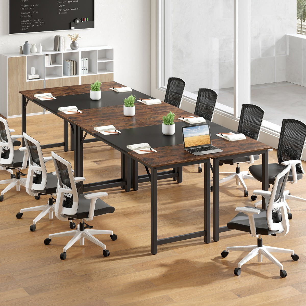 Scrivania da ufficio industriale con struttura metallica a triangolo, Scrivania per computer per ufficio a casa sala conferenze Marrone-Scrivanie