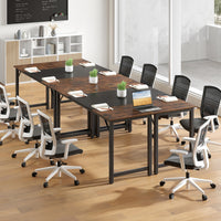 Scrivania da ufficio industriale con struttura metallica a triangolo, Scrivania per computer per ufficio a casa sala conferenze Marrone-Scrivanie