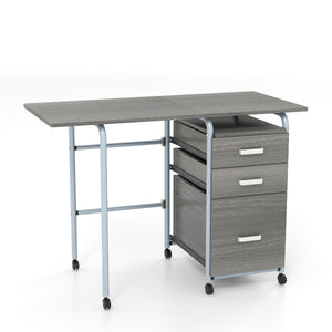 Scrivania pieghevole con 3 cassetti portaoggetti ruote bloccabili, Tavolo da scrittura struttura in metallo Grigio-Scrivanie