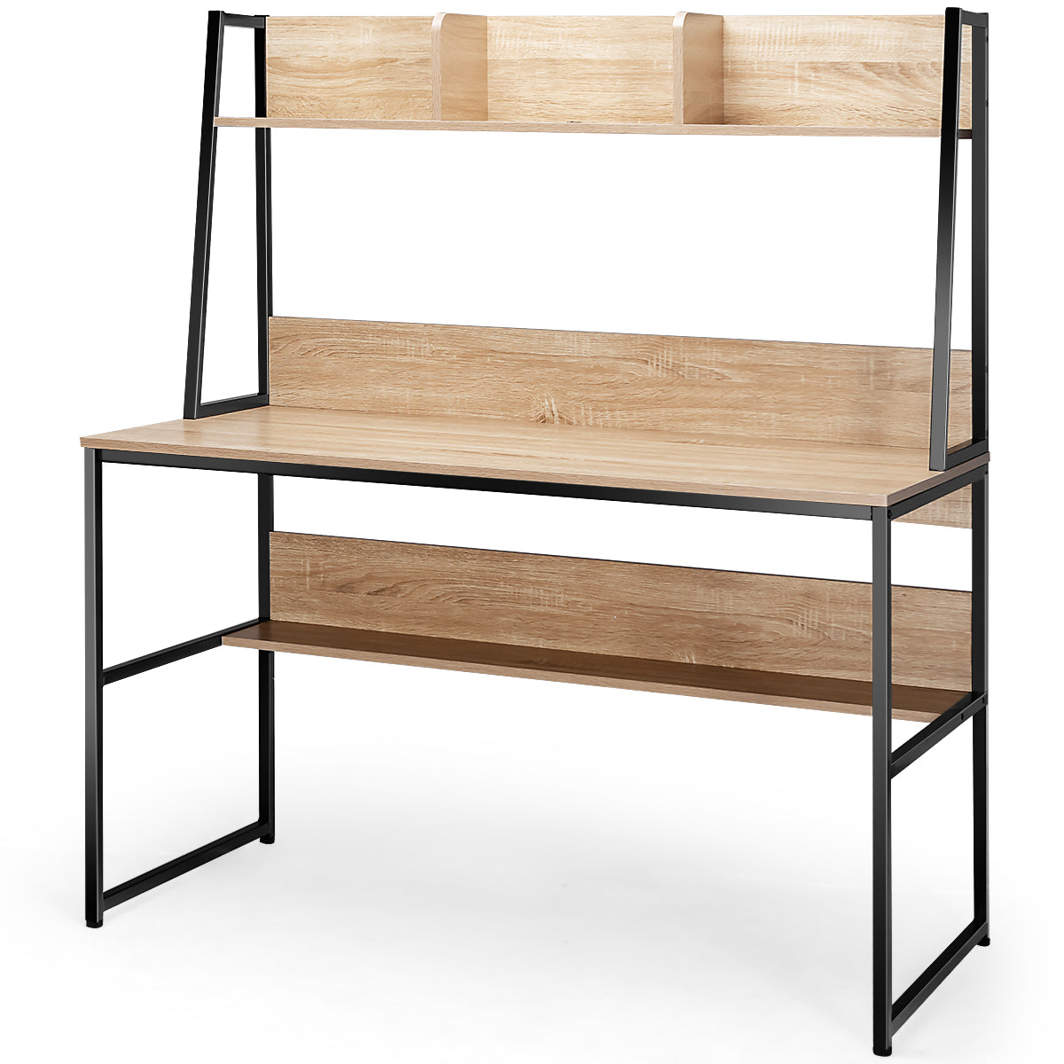 Scrivania per computer con 3 scomparti libreria e ripiano, Scrivania da 120cm salvaspazio per ufficio Naturale-Scrivanie