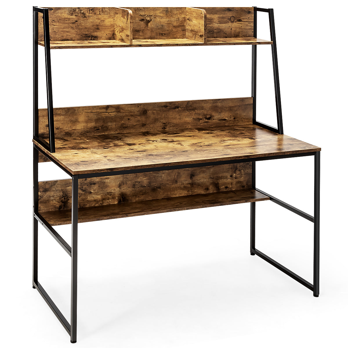 Scrivania per computer con 3 scomparti libreria e ripiano, Scrivania da 120cm salvaspazio per ufficio Marrone-Scrivanie