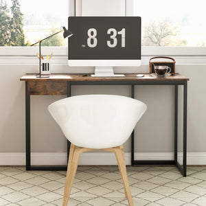 Scrivania per computer 120cm con cassetto, Scrivania per ufficio con struttura in metallo piedini regolabili Marrone-Scrivanie