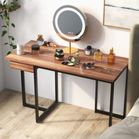 Scrivania per computer 120cm con cassetto, Scrivania per ufficio con struttura in metallo piedini regolabili Noce-Scrivanie