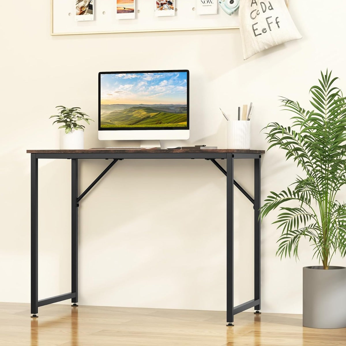 Scrivania per PC portatile con piedini regolabili, Scrivania in metallo per ufficio conferenze 100x50x77cm Caff¨¨-Scrivanie