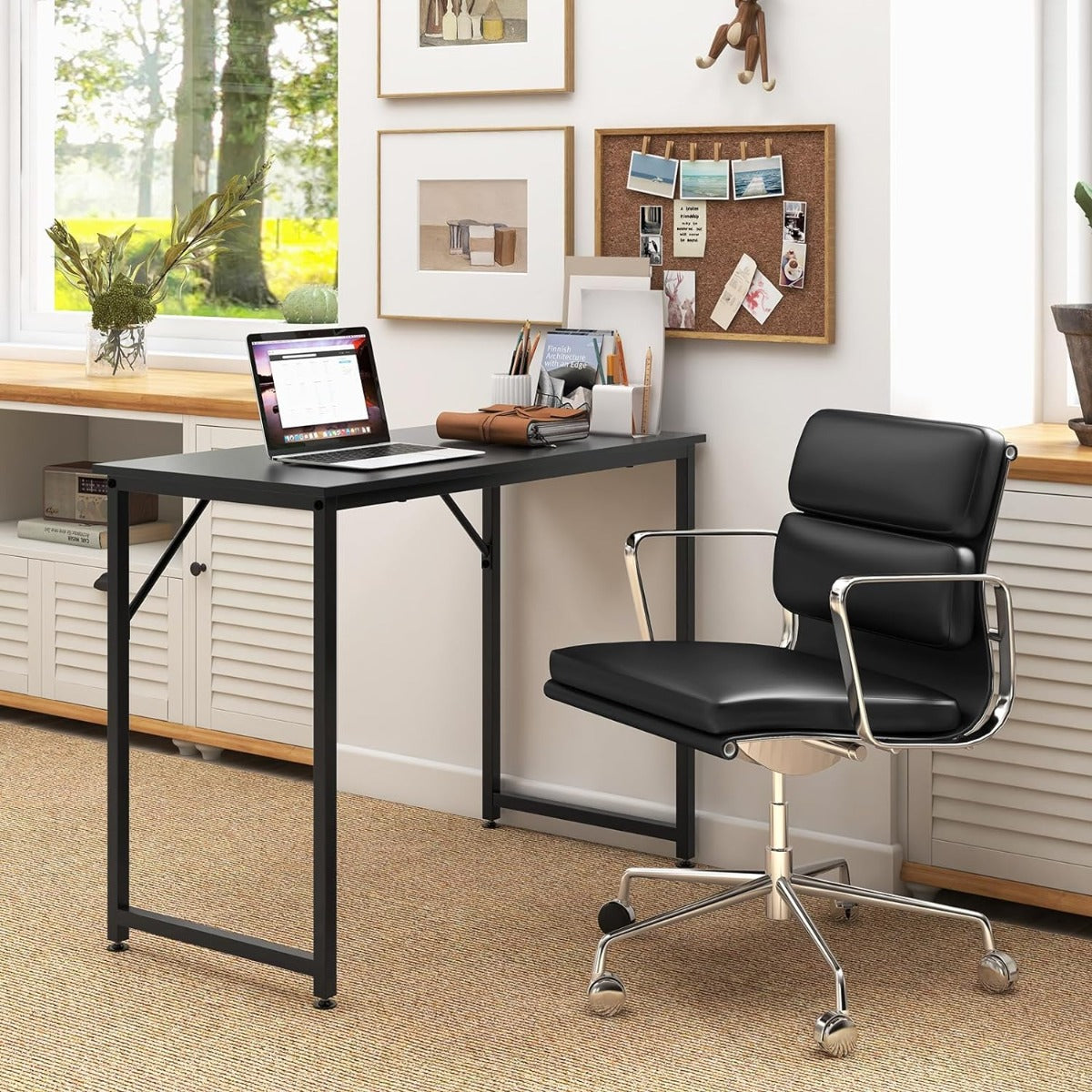 Scrivania per PC portatile con piedini regolabili, Scrivania in metallo per ufficio conferenze 100x50x77cm Nero-Scrivanie