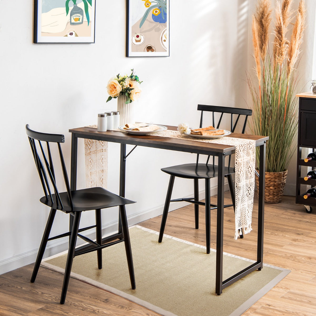 Scrivania da ufficio portatile in stile moderno e semplice con struttura in acciaio, Tavolo per computer Marrone-Scrivanie