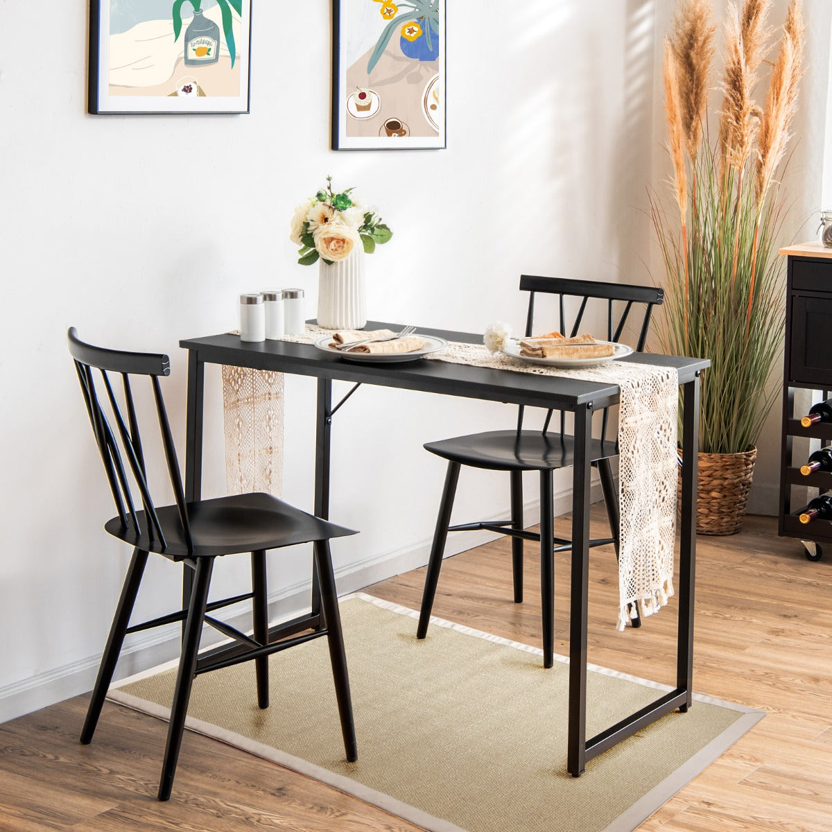 Scrivania da ufficio portatile in stile moderno e semplice con struttura in acciaio, Tavolo per computer Nero-Scrivanie