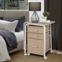 Scrivania pieghevole con 3 cassetti portaoggetti ruote bloccabili, Tavolo da scrittura struttura in metallo Naturale-Scrivanie