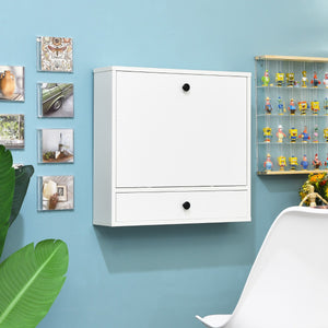 Scrivania pieghevole a muro con piano ribaltabile e cassetto, Scrivania a ribalta da parete multiuso Bianco-Scrivanie