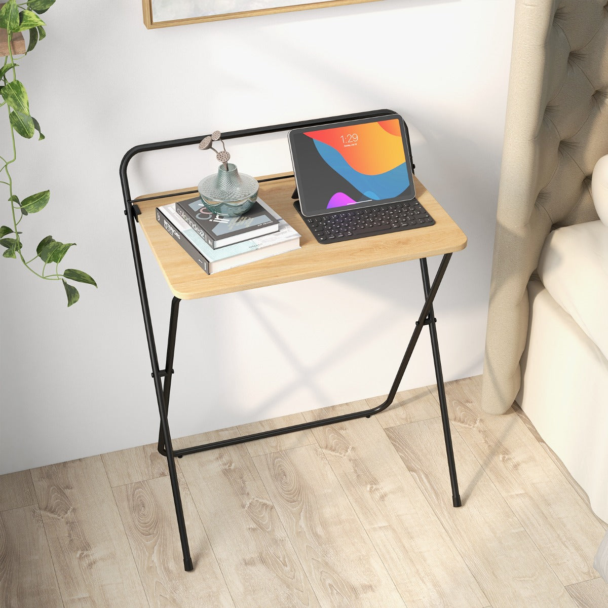 Scrivania pieghevole per computer da 60cm, Scrivania compatta con supporto per tablet per spazi ridotti Naturale-Scrivanie