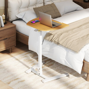 Scrivania regolabile in altezza con ruote di lavoro portatile per casa e ufficio, Tavolino laterale pieghevole per laptop Naturale-Tavolini per laptop