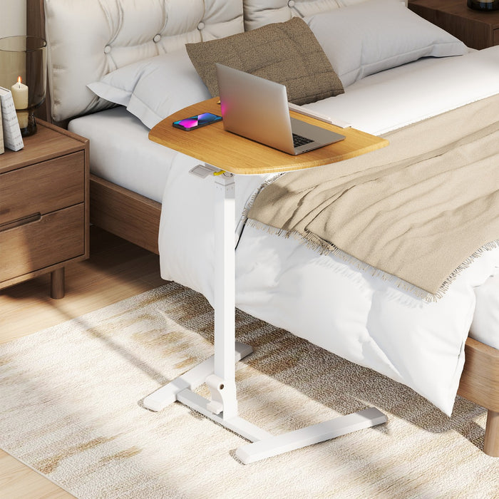Scrivania regolabile in altezza con ruote di lavoro portatile per casa e ufficio, Tavolino laterale pieghevole per laptop Naturale-Tavolini per laptop