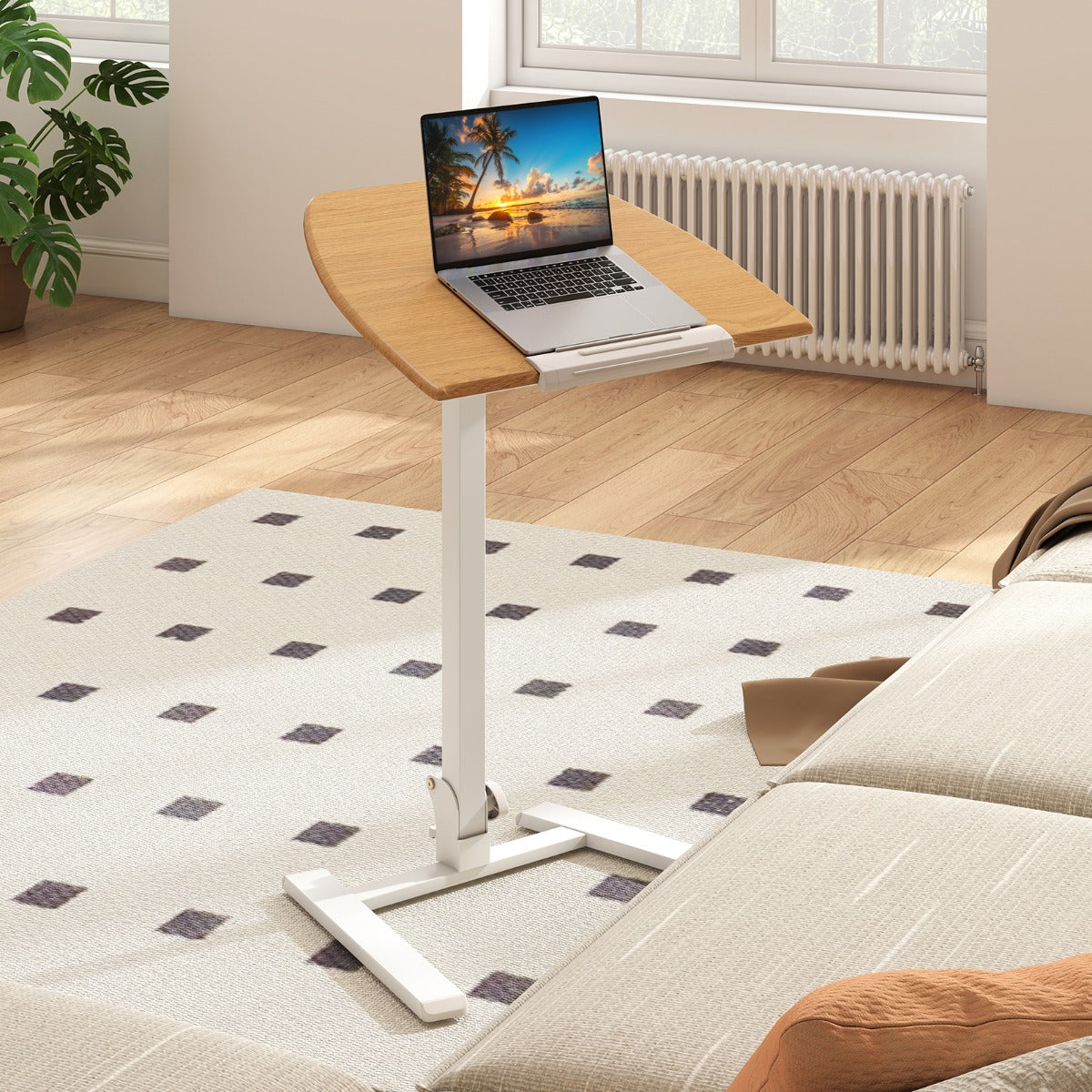 Scrivania regolabile in altezza con ruote di lavoro portatile per casa e ufficio, Tavolino laterale pieghevole per laptop Naturale-Tavolini per laptop