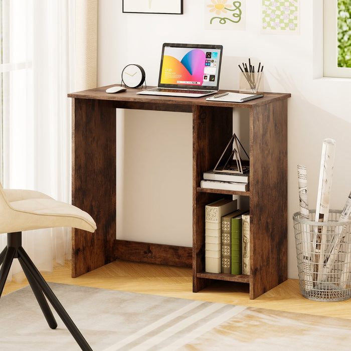 Scrivania salvaspazio da casa e ufficio 80x40x74cm per ambienti piccoli-Scrivania per computer con 2 ripiani Marrone