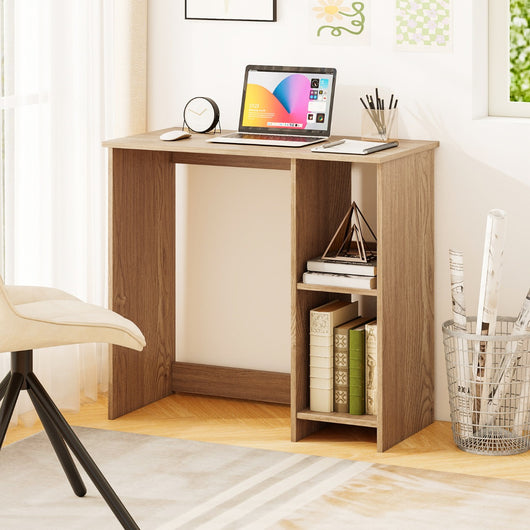 Scrivania salvaspazio da casa e ufficio 80x40x74cm per ambienti piccoli-Scrivania per computer con 2 ripiani Naturale