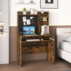 Scrivania per computer con lavagna magnetica, Scrivania moderna con ripiano e vassoio per tastiera Marrone-Scrivanie