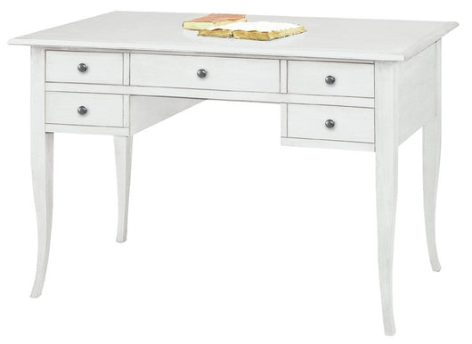Scrivania arte povera 5 cassetti legno bianco 130x65x81