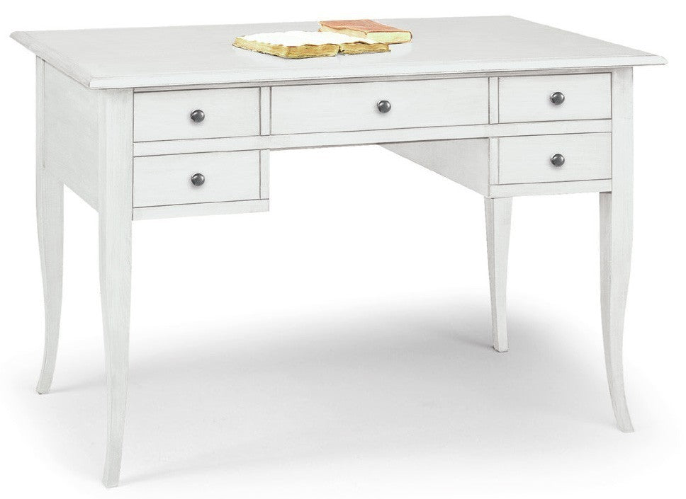Scrivania arte povera 5 cassetti legno bianco 130x65x81