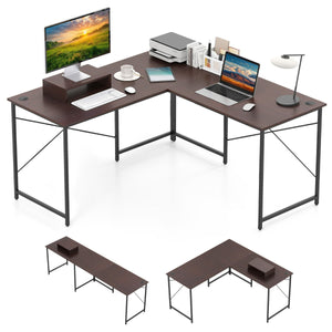 Scrivania ad angolo a forma di L reversibile per gioco e studio, Scrivania da 150cm per host rimovibile Marrone scuro-Scrivanie