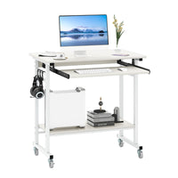 Scrivania mobile per computer con vassoio per tastiera, Carrello per PC portatile su ruote Bianco-Scrivanie