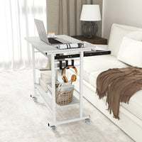 Scrivania mobile per computer con vassoio per tastiera, Carrello per PC portatile su ruote Bianco-Scrivanie