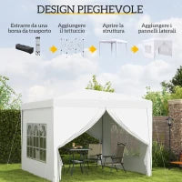 Gazebo 3x3 m Pieghevole e Impermeabile con Pannelli Laterali, in Acciaio e tessuto Oxford, Bianco
