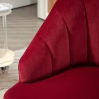 Poltrona in Velluto a Conchiglia Stile Art Deco per Camera e Soggiorno, Acciaio, 63x65x84 cm, Rosso