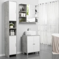 kleankin Colonna Bagno con 2 Armadietti e 2 Vani Aperti in Legno Effetto Cemento, 30x30x180cm