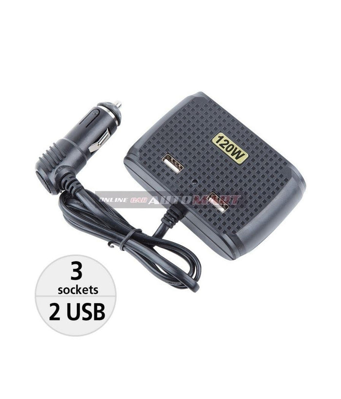 Sdoppiatore Adattatore 3 Accendisigari Triplo + 2 Usb 120w Auto Camper Barca Multicaricatore         
