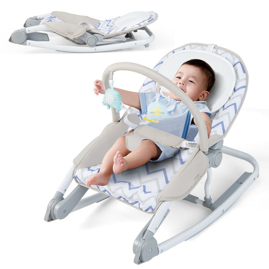 Sdraietta per bambini 2-in-1 con schienale regolabile a 3 livelli e seduta in tessuto removibile, Sdraietta portatile Grigio-Sdraiette e dondoli