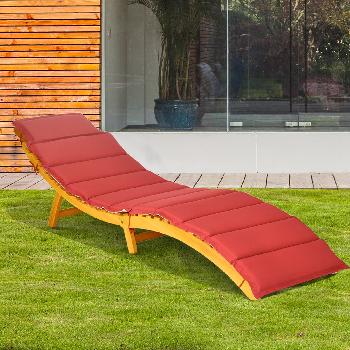 Sdraio ergonomica in legno con cuscino e poggiatesta reclinabile, Lettino da giardino 190 x 55 x 52 cm-Poltrone e sdraio