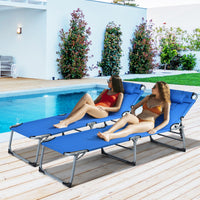 Sdraio regolabile da spiaggia con cuscini abbinati, Lettino pieghevole per il patio campeggio Blu-Letti e sacchi a pelo