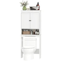 Mobile sopra WC con 3 Mensole Chiuse e Ripiano Aperto, in Legno, 65x22x161 cm, Bianco