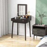 Tavolo da Trucco 2 in 1 con Specchio Ribaltabile e 2 Cassetti, 60x50x85.5 cm, Nero
