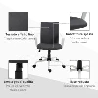 Sedia da Ufficio Ergonomica e Girevole con Altezza Regolabile, 61x61x89-99 cm, Grigio Scuro