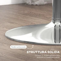 Tavolo Alto da Bar Moderno Rotondo con Base in Acciaio e Piano in Vetro, Ø70x102cm, Trasparente