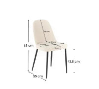 E-STYLO Sedia da pranzo in tessuto beige e gambe in metallo nero, imbottita, 55cm X 46cm H. 85cm.