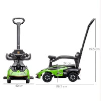 Lamborghini Macchinina per Bambini 2 in 1 con Maniglione e Barriera di Sicurezza, Volante e Clacson, Auto per Bambini in PP e Metallo, 86.5x40x89.5 cm, Verde e Nero